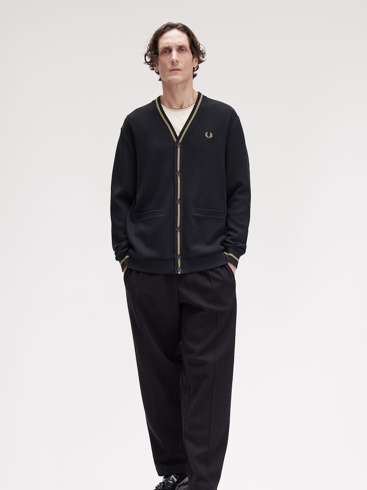 Fred Perry Tipped Pique Texture Black Cardigan - Image 2 of 5