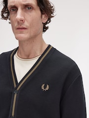 Fred Perry Tipped Pique Texture Black Cardigan - Image 3 of 5