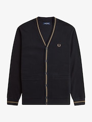 Fred Perry Tipped Pique Texture Black Cardigan - Image 5 of 5