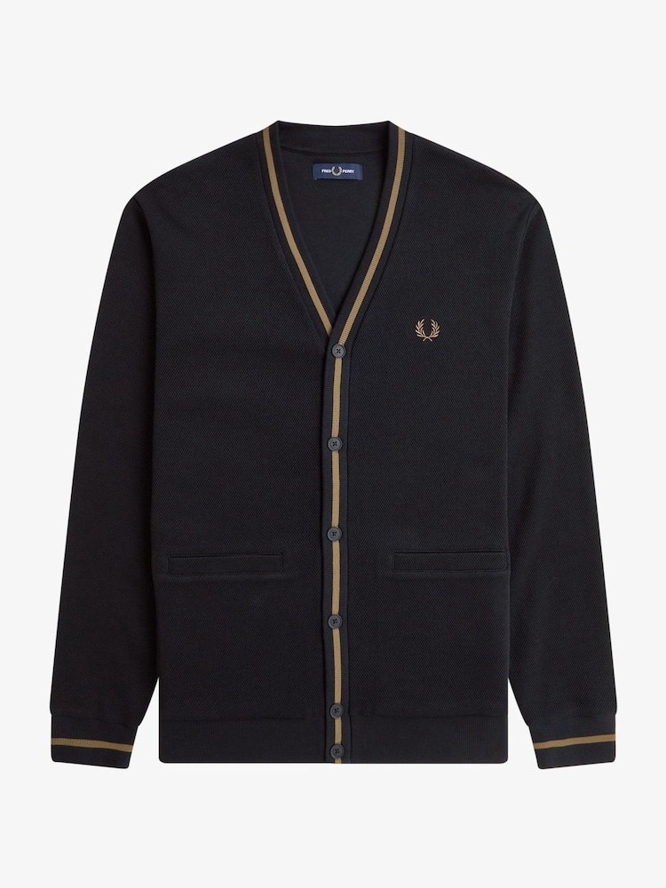Fred Perry Tipped Pique Texture Black Cardigan - Image 5 of 5
