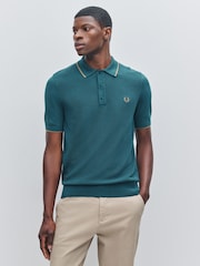 Fred Perry Blue Pique Stitch Knitted Shirt - Image 1 of 5
