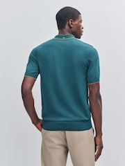 Fred Perry Blue Pique Stitch Knitted Shirt - Image 3 of 5