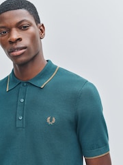 Fred Perry Blue Pique Stitch Knitted Shirt - Image 4 of 5