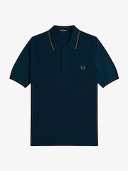 Fred Perry Blue Pique Stitch Knitted Shirt - Image 5 of 5