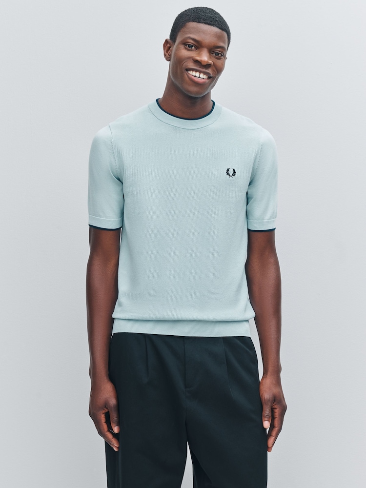 Fred Perry Blue Pique Stitch Knitted T-Shirt - Image 1 of 5