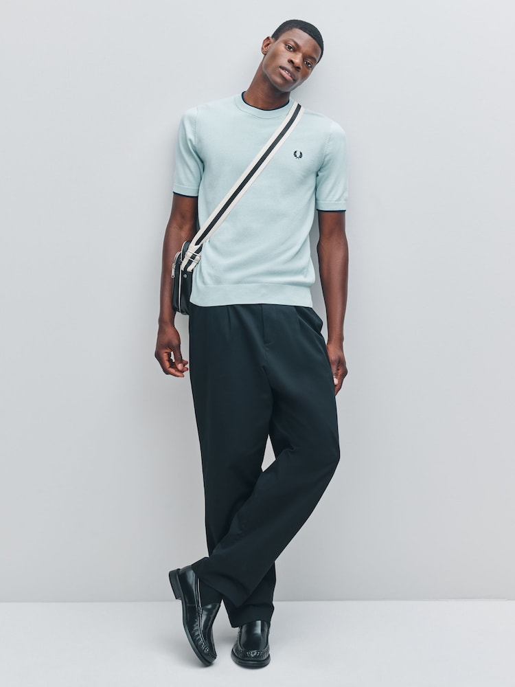 Fred Perry Blue Pique Stitch Knitted T-Shirt - Image 2 of 5