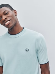 Fred Perry Blue Pique Stitch Knitted T-Shirt - Image 4 of 5