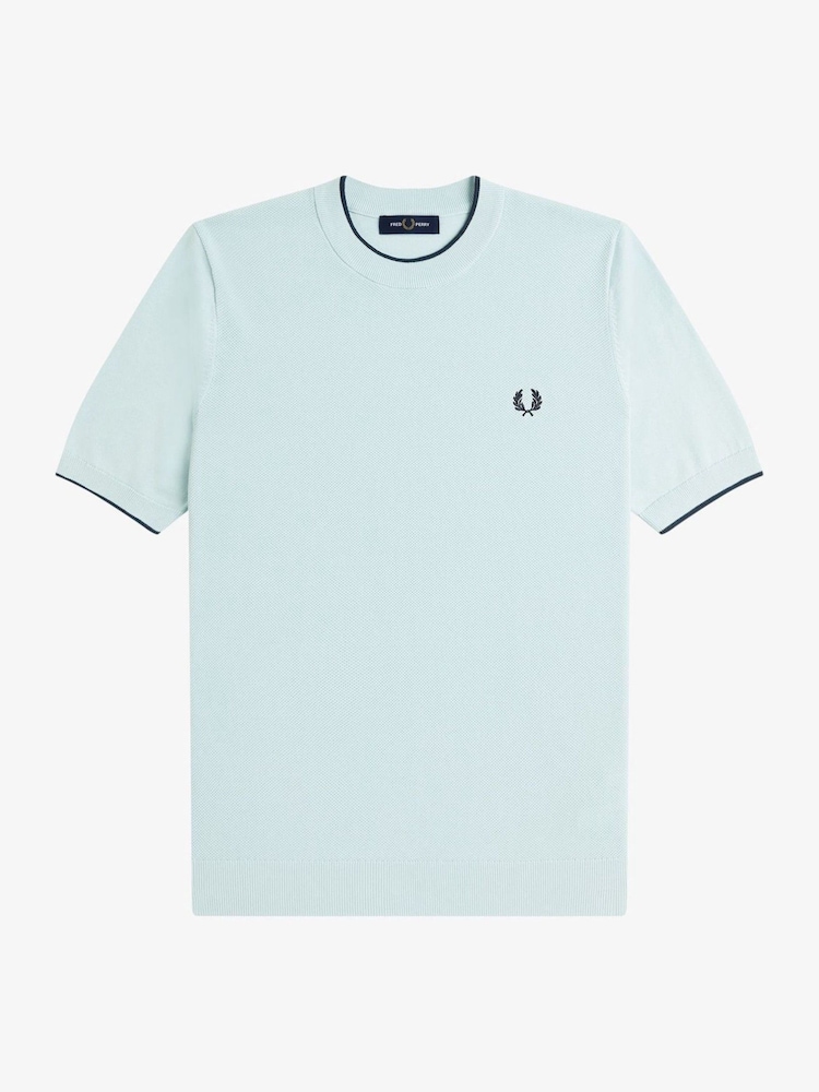 Fred Perry Blue Pique Stitch Knitted T-Shirt - Image 5 of 5