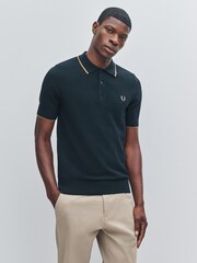 Fred Perry Green Fred Perry Pique Stitch Knitted Black Polo Shirt - Image 1 of 5