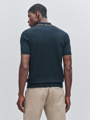 Fred Perry Green Fred Perry Pique Stitch Knitted Black Polo Shirt - Image 2 of 5
