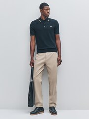 Fred Perry Green Fred Perry Pique Stitch Knitted Black Polo Shirt - Image 3 of 5