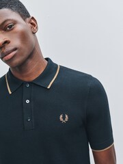 Fred Perry Green Fred Perry Pique Stitch Knitted Black Polo Shirt - Image 4 of 5