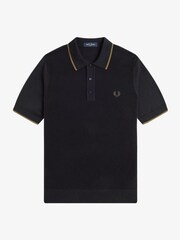 Fred Perry Green Fred Perry Pique Stitch Knitted Black Polo Shirt - Image 5 of 5