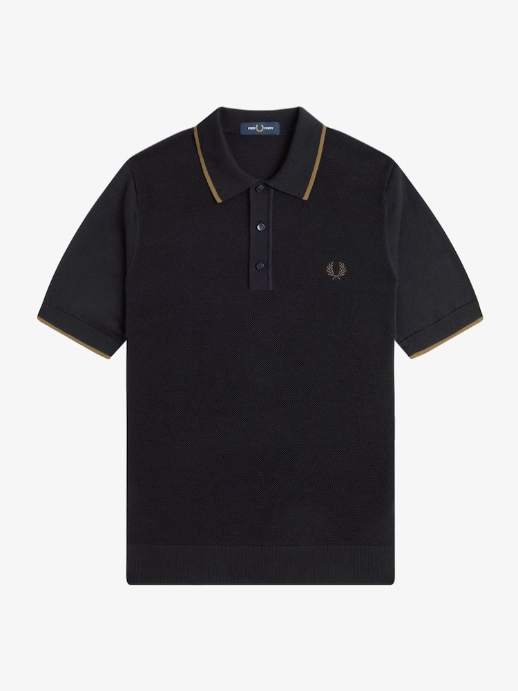 Fred Perry Green Fred Perry Pique Stitch Knitted Black Polo Shirt - Image 5 of 5