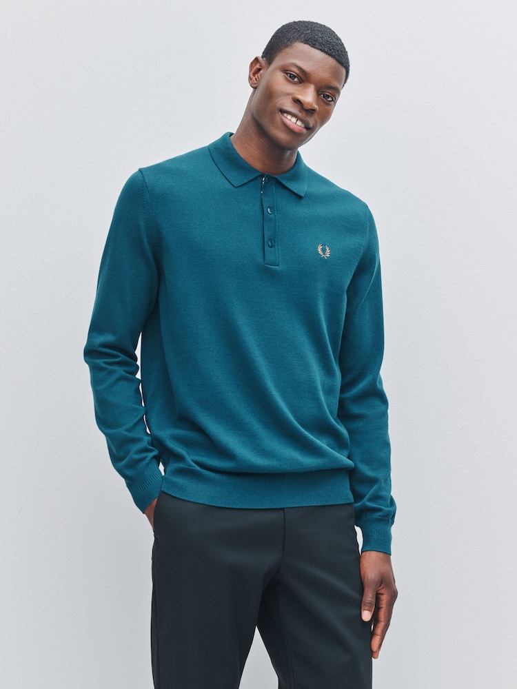 Fred Perry Blue Classic Knitted Shirt - Image 1 of 6