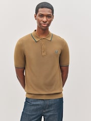 Fred Perry Brown Fred Perry Pique Stitch Knitted Brown  Polo Shirt - Image 1 of 7