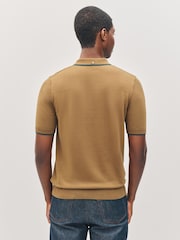 Fred Perry Brown Fred Perry Pique Stitch Knitted Brown  Polo Shirt - Image 2 of 7