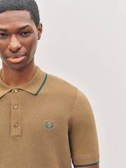 Fred Perry Brown Fred Perry Pique Stitch Knitted Brown  Polo Shirt - Image 6 of 7