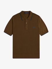 Fred Perry Brown Fred Perry Pique Stitch Knitted Brown  Polo Shirt - Image 7 of 7