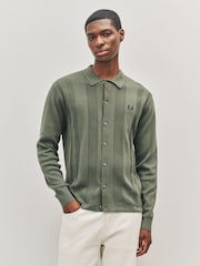 Fred Perry Green Button Through Knitted Shirt - Image 1 of 5