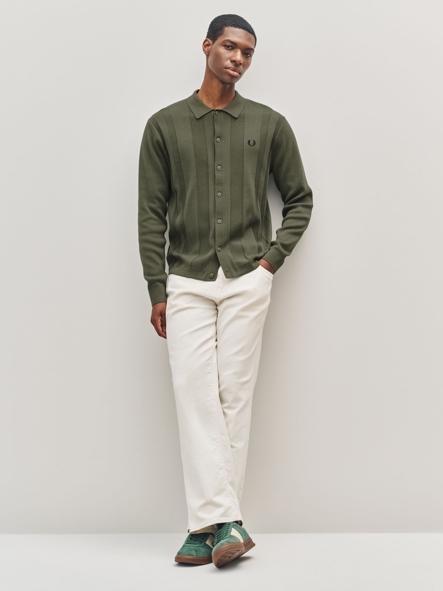Buy Fred Perry Green Button Through Knitted Shirt from the Next UK