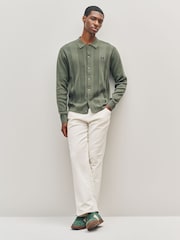 Fred Perry Green Button Through Knitted Shirt - Image 2 of 5