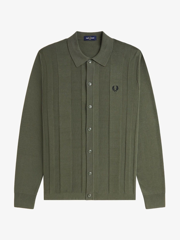 Fred Perry Green Button Through Knitted Shirt - Image 5 of 5