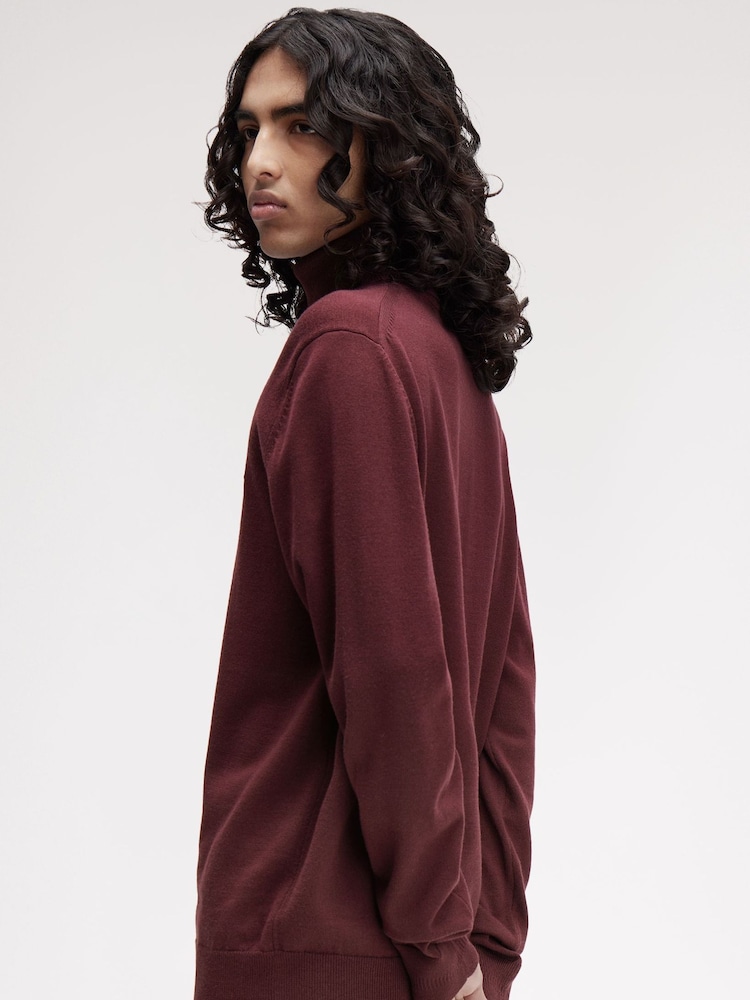 Fred Perry Red Red Roll Neck Jumper - Image 2 of 7