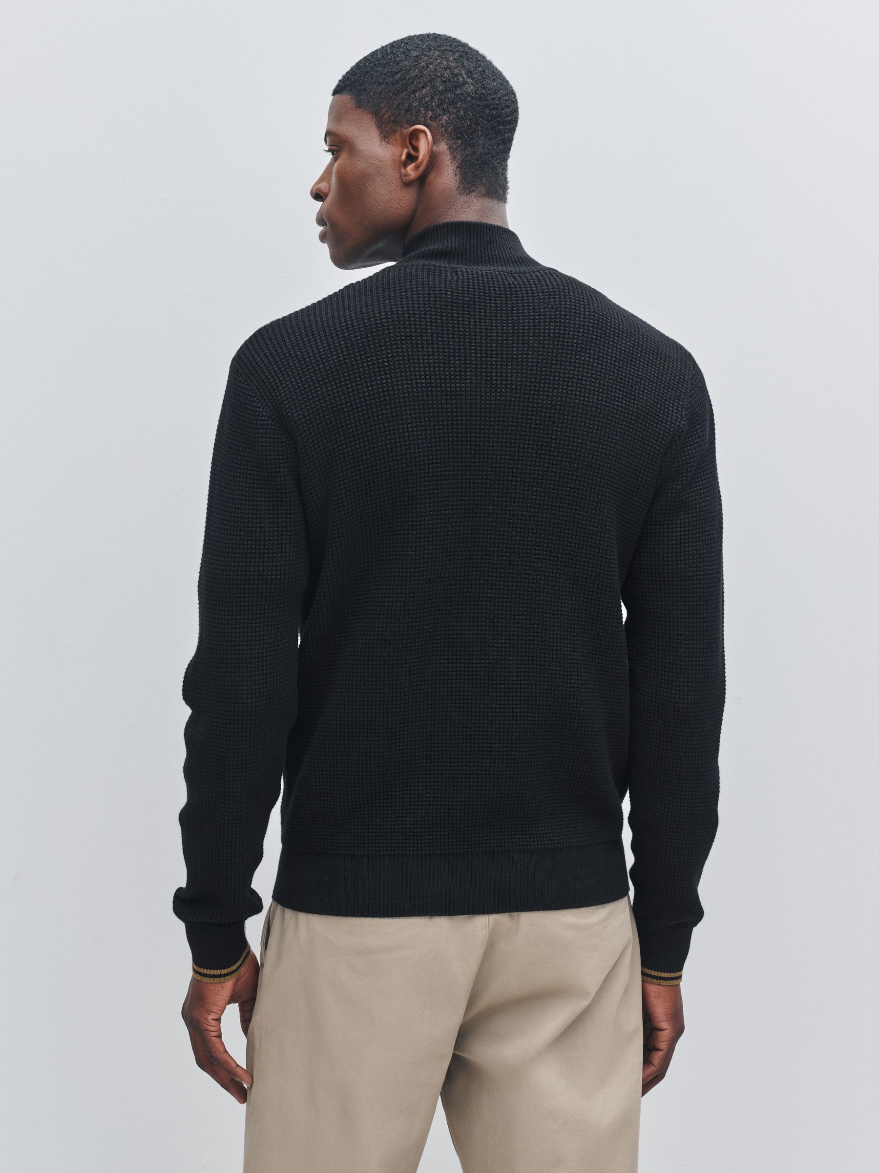 Buy Fred Perry Black Waffle Stitch Half Zip Jumper from Next South