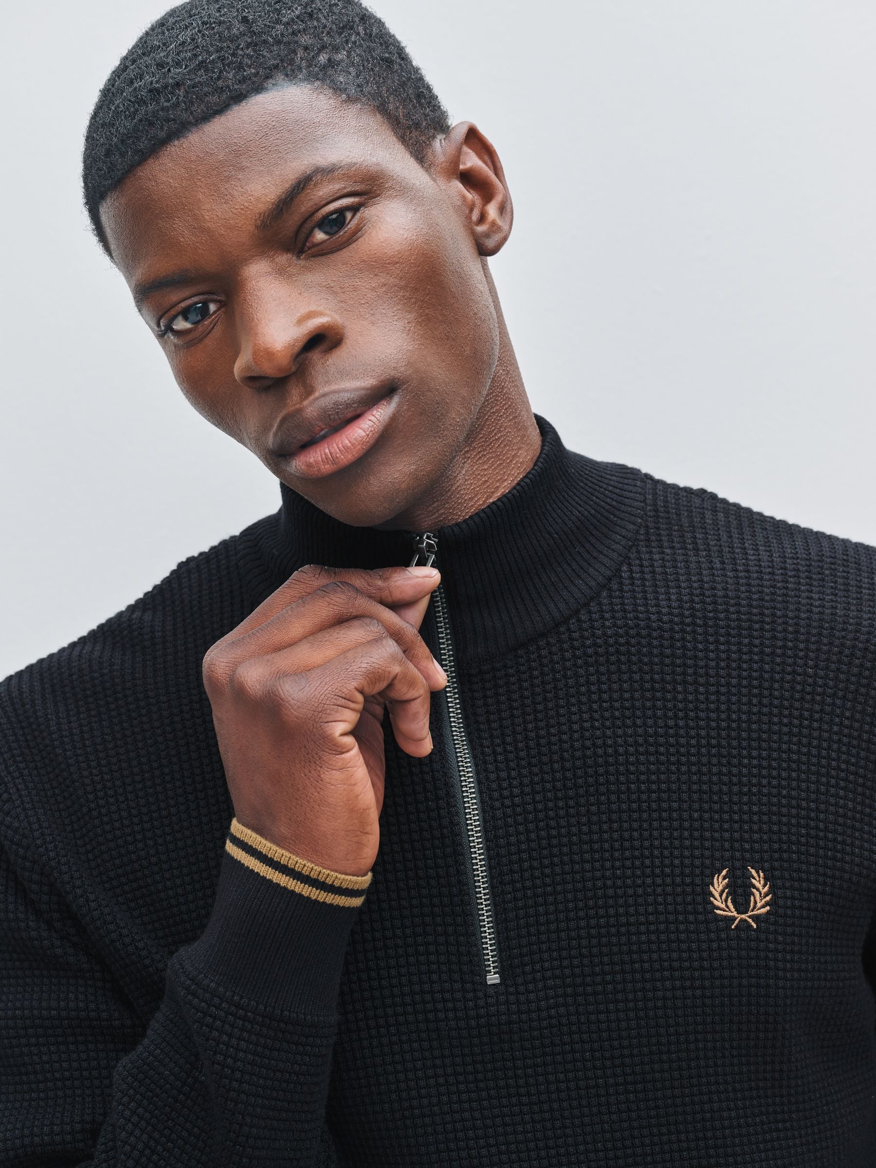 Buy Fred Perry Black Waffle Stitch Half Zip Jumper from Next USA