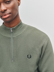 Fred Perry Green Waffle Stitch Half Zip Jumper - Image 3 of 6