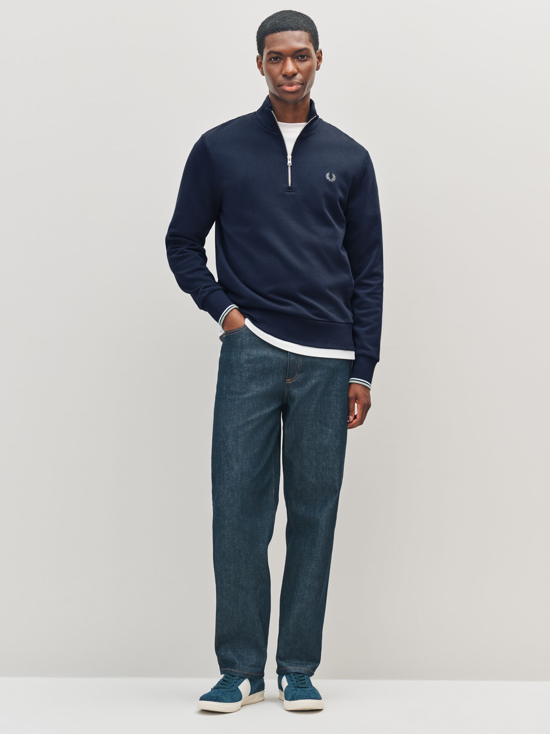 Buy Fred Perry Blue Half Zip Sweatshirt from Next USA