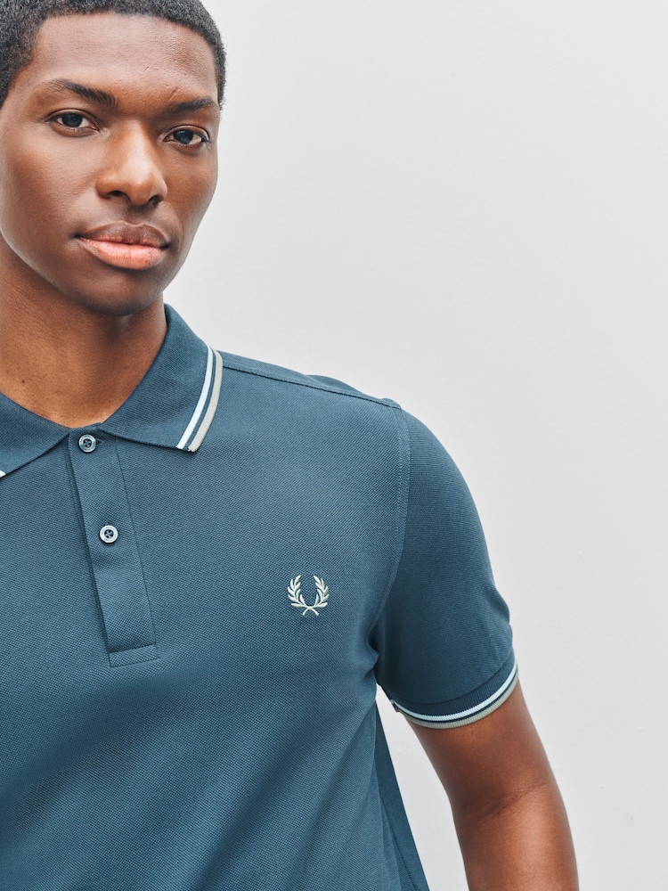 Fred Perry Blue Fred Perry Blue Twin Tipped Polo Shirt - Image 2 of 4