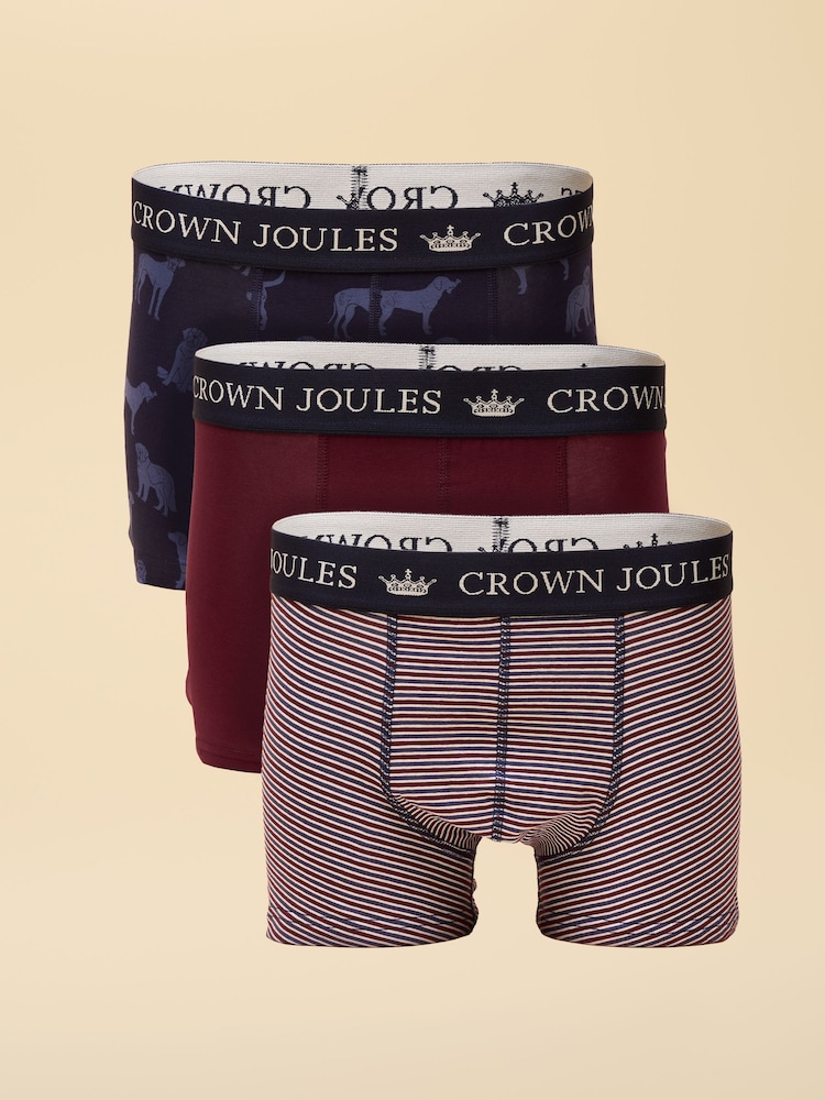 Joules Crown Joules Red/Navy Pack of Three Cotton Jersey Boxer Shorts - Image 1 of 4 Joules Crown Joules Red/Navy Pack of Three Cotton Jersey Boxer Shorts - Image 1 of 4