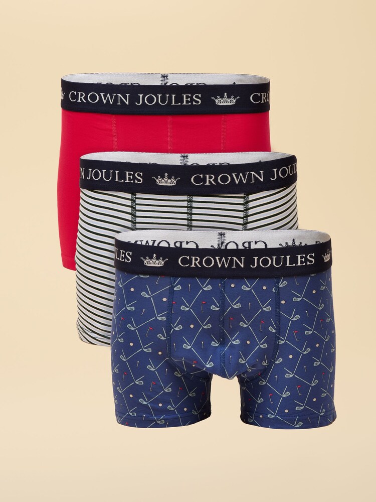 Joules Crown Joules Blue/Pink Pack of Three Cotton Jersey Boxer Shorts - Image 1 of 4