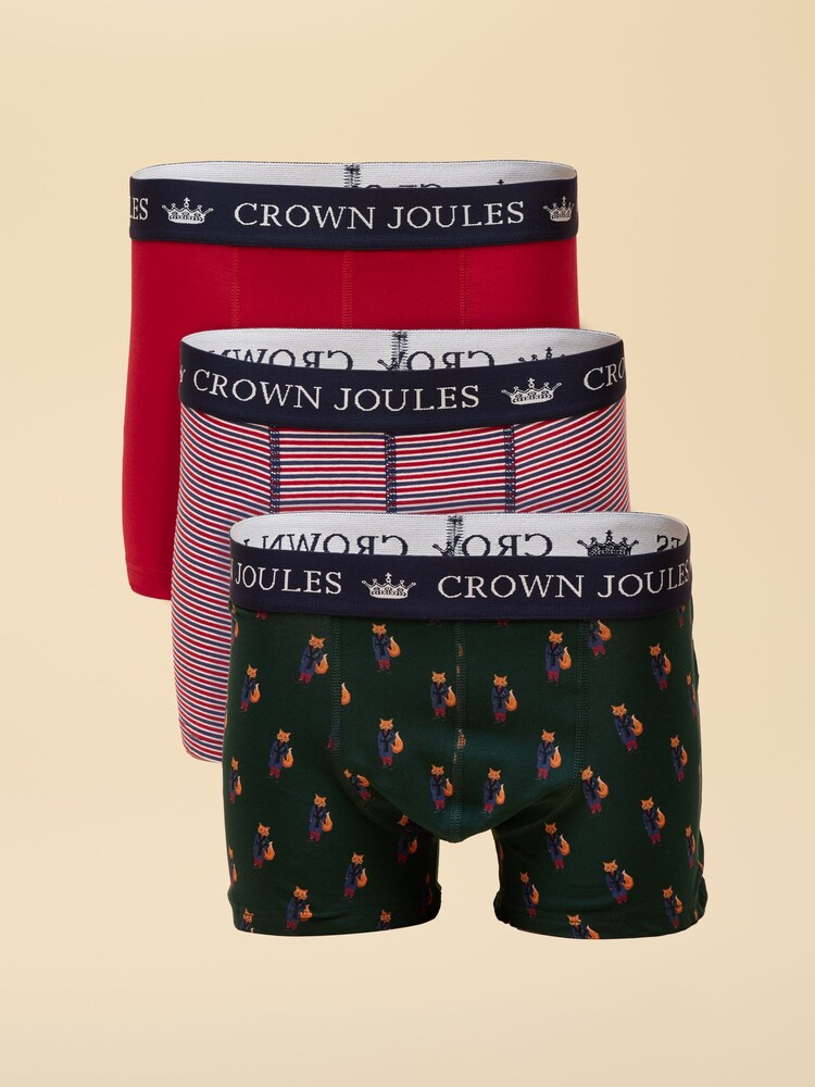 Joules Crown Joules Green/Orange Pack of Three Cotton Jersey Boxer Shorts - Image 1 of 4