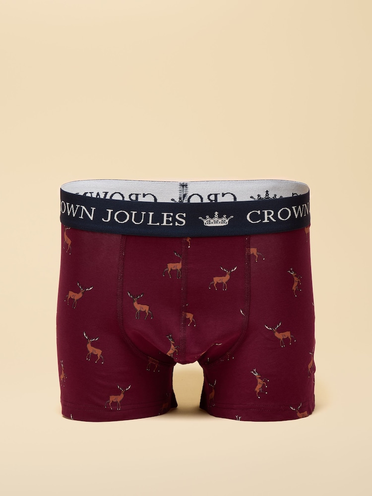Joules Crown Joules Navy/Burgundy Pack of Five Cotton Jersey Boxer Shorts - Image 2 of 6 Joules Crown Joules Navy/Burgundy Pack of Five Cotton Jersey Boxer Shorts - Image 2 of 6