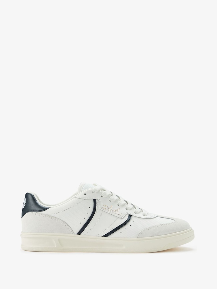 Fred Perry B4 Embossed Leather Suede White Trainers - Image 1 of 4 Fred Perry B4 Embossed Leather Suede White Trainers - Image 1 of 4