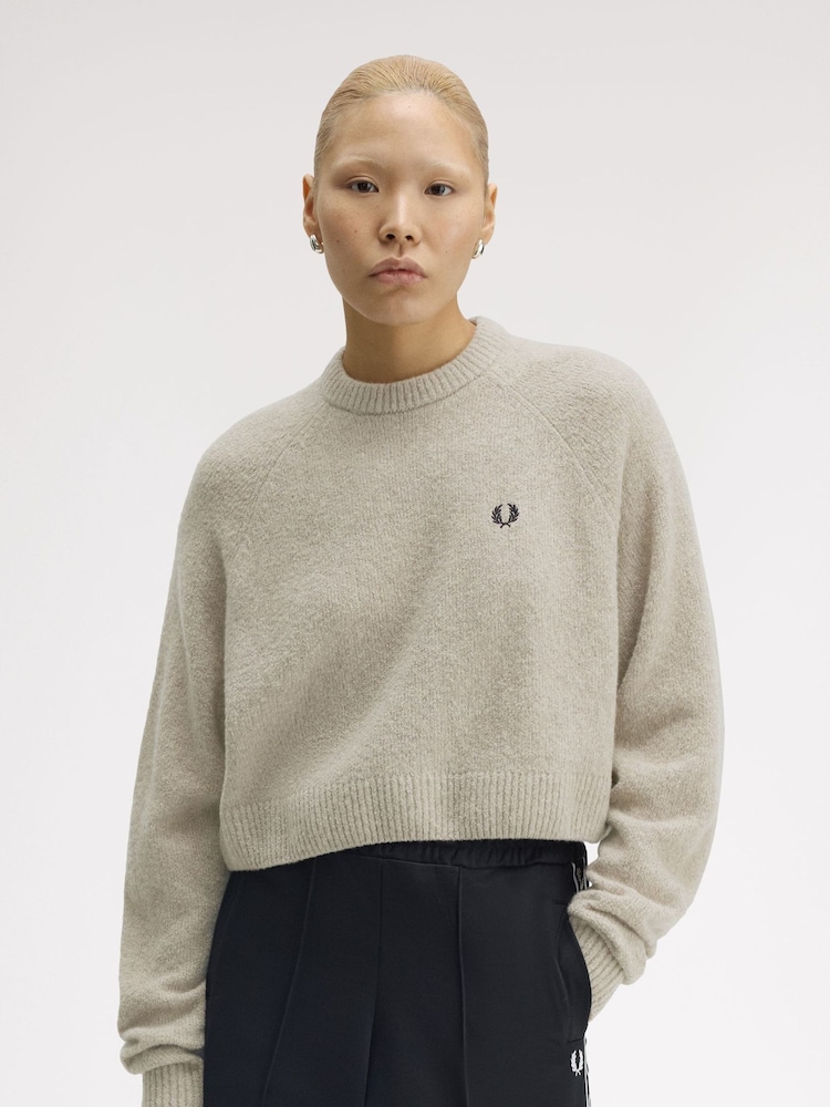 Fred Perry Natural Natural Cropped Textured Jumper - Image 2 of 5