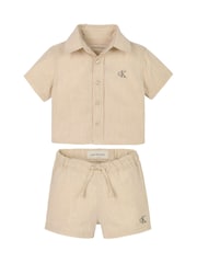 Calvin Klein Grey Soft Linen Shorts Set - Image 1 of 2