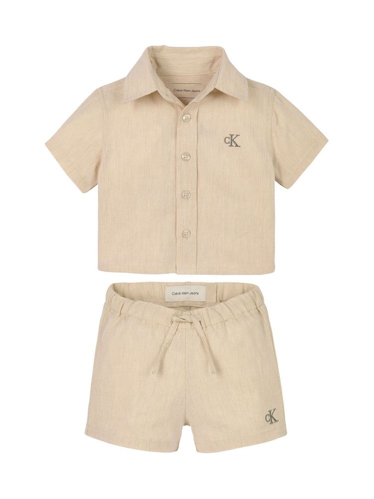 Calvin Klein Grey Soft Linen Shorts Set - Image 1 of 2