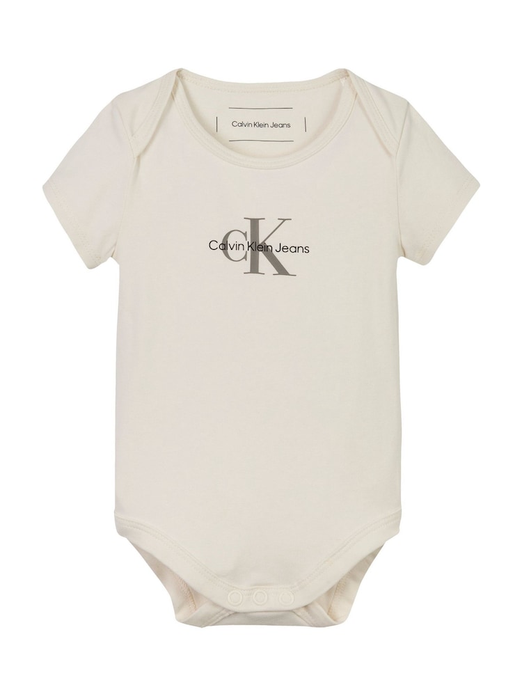 Calvin Klein Cream Monogram Short Sleeve Bodysuit - Image 1 of 2