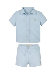 Calvin Klein Blue Soft Linen Shorts Set - Image 1 of 2