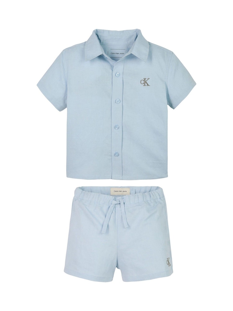 Calvin Klein Blue Soft Linen Shorts Set - Image 1 of 2