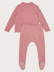 Monsoon Pink Newborn Knit 100% Cotton Cardigan and Leggings Set - Image 2 of 3