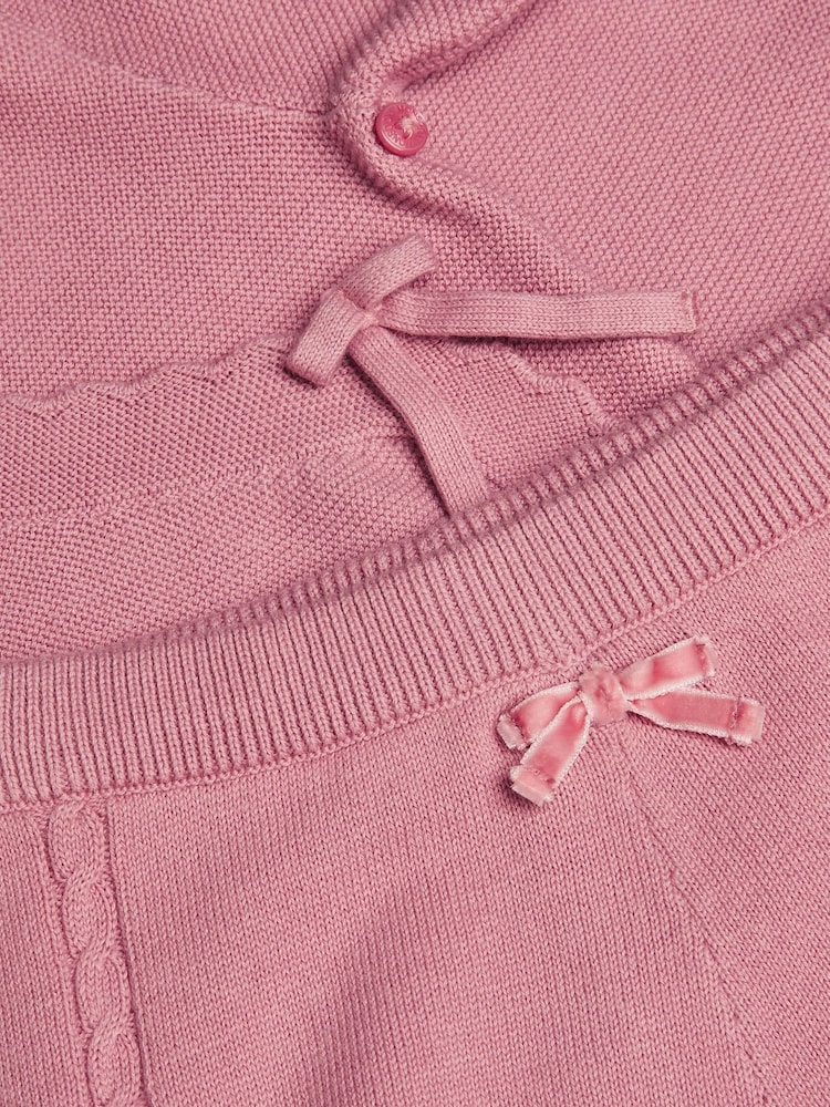 Monsoon Pink Newborn Knit 100% Cotton Cardigan and Leggings Set - Image 3 of 3