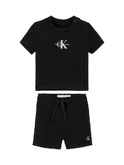 Calvin Klein Black Monogram Logo T-Shirt & Shorts Set - Image 1 of 2