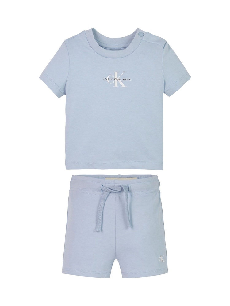 Calvin Klein Blue Monogram Logo T-Shirt & Shorts Set - Image 1 of 2