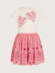 Monsoon Pink Heart Embroidered Disco Dress - Image 2 of 4