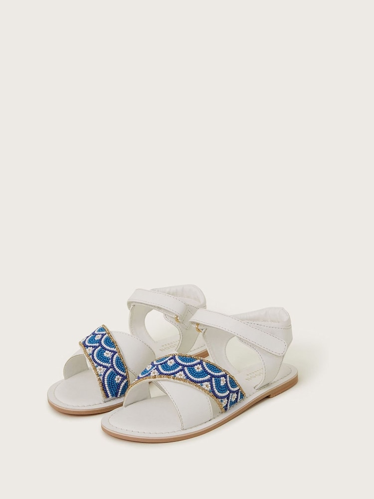 Monsoon White Beaded Strappy Sandals - Image 1 of 2